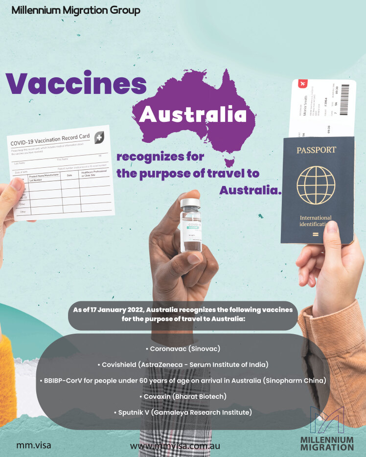 Vaccines Australia recognizes for the purpose of travel to Australia.
